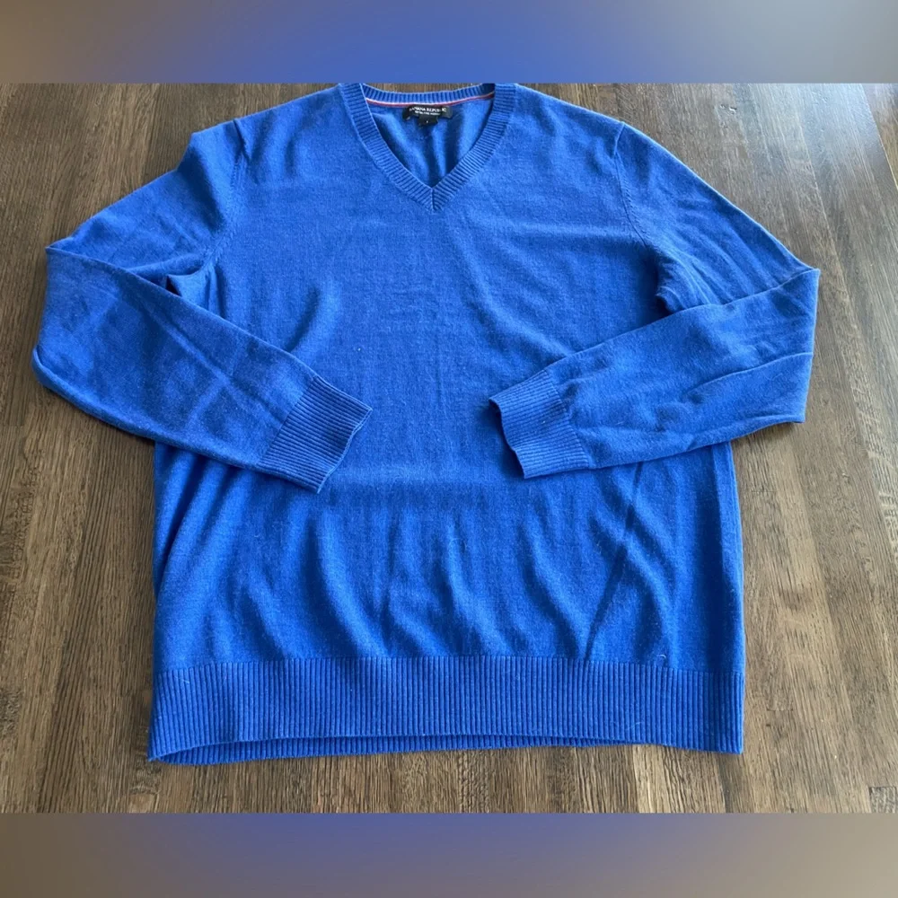 Banana Republic Cobalt Blue Men V Neck Merino Wool Sweater Preppy Classic Large